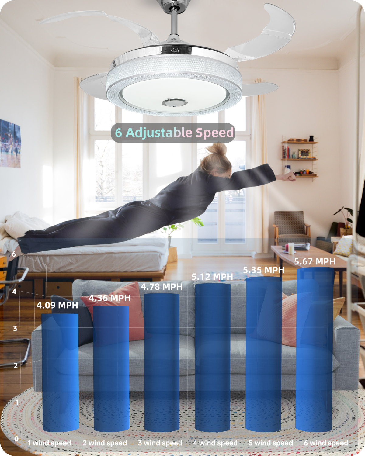 NUTCRUST Bluetooth Ceiling Fan with Light - Image 3