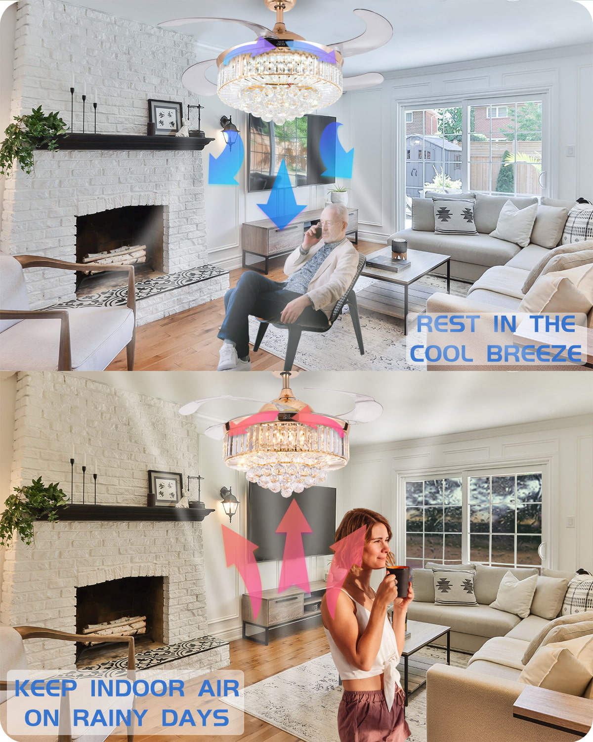 NUTCRUST Crystal Ceiling Fan with Lights and Remote - Image 3