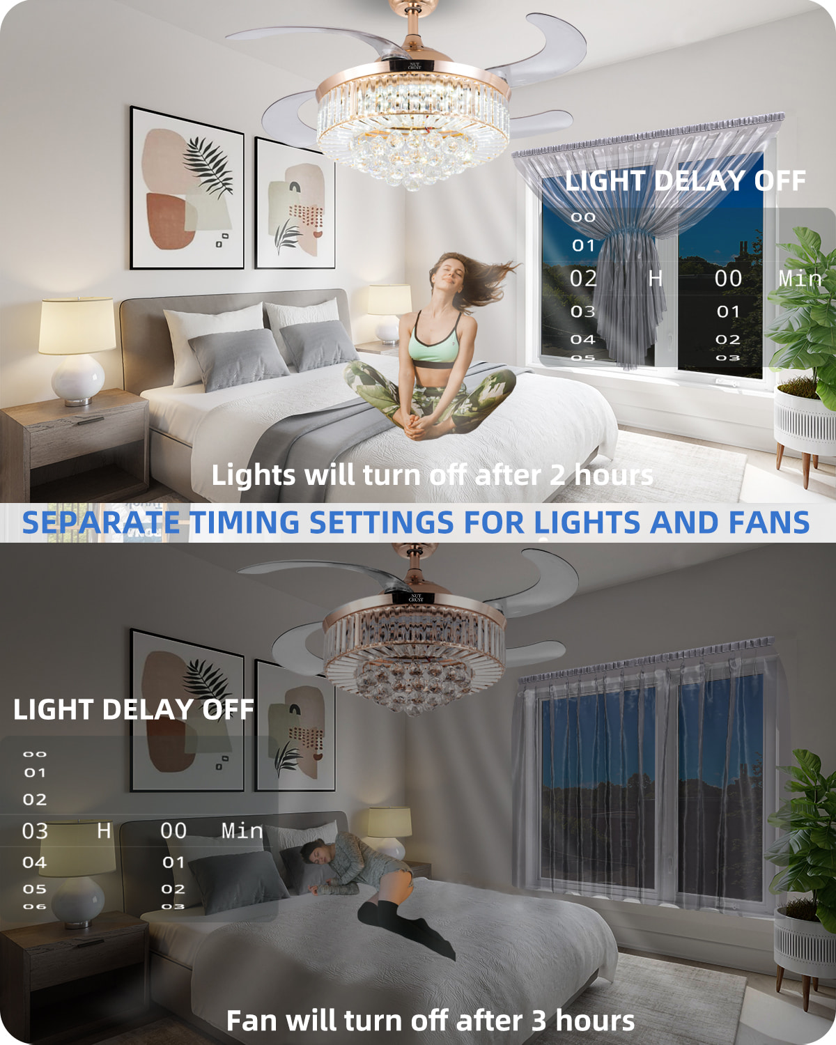 NUTCRUST Crystal Ceiling Fan with Lights and Remote - Image 4