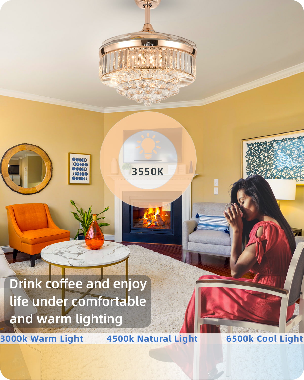 NUTCRUST Crystal Ceiling Fan with Lights and Remote - Image 6